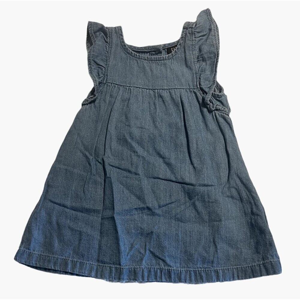 Baby GAP Denim Ruffle Flutter Sleeve Dress Infant Girls size 18 - 24 months Exce